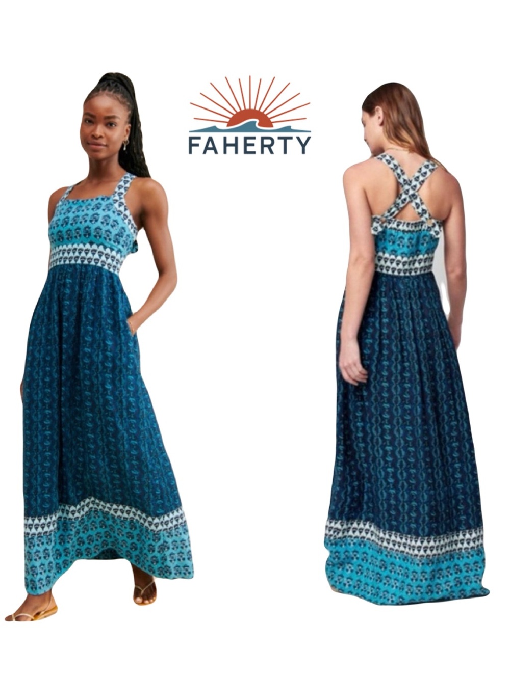 🦋 NWT Faherty Gracie Dress in Bali Blue Size Medium MSRP $298